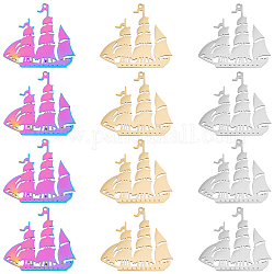 Dicosmetic 12 pièces 3 couleurs breloques de bateau à voile breloques de bateau en acier inoxydable breloques de bateau couleur dorée et arc-en-ciel pendentifs bonne chance pour la fabrication de bijoux, Trou: 1.5mm