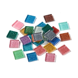 Quadrat mit Glitzerpulver Mosaikfliesen Glascabochons, für Heimdekoration oder Basteln, Mischfarbe, 20x20x4 mm, ca. 252 Stk. / 1000 g