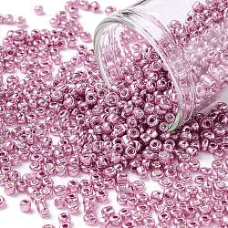 12/0 perles de rocaille en verre, style de couleurs métalliques, ronde, orchidée, 12/0, 2mm, Trou: 1mm, environ 6666 pcs/100 g