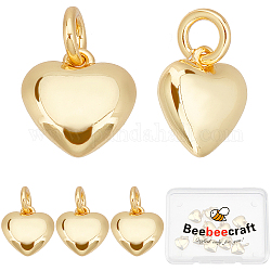 Beebeecraft 1 Box 10Pcs 18K Gold Plated Heart Charms 3D Heart Dangle Pendant Charms with Jump Ring for Mother's Day Valentine's Gifts Jewelry Making Finding