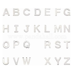 304 inoxydable breloques de l'alphabet en acier, lettre a ~ z, couleur inoxydable, 11~12x5.5~11x0.5~0.8mm, Trou: 1mm, 26 pièces / kit