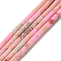Hebras de cuentas teñidas de jaspe imperial sintético., columna, rosa, 4~4.5x13~14mm, agujero: 1.2 mm, aproximamente 27~29 pcs / cadena, 14.72''~14.96'' (37.4~38 cm)