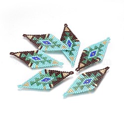 Miyuki & Toho handgemachte japanische Saatperlen Verbinder, Webstuhl Muster, Rhombus, Farbig, 60~61x24.5~25x1.7 mm, Bohrung: 1.6 mm