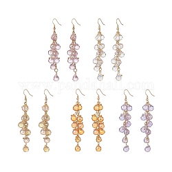 Glass Teardrop Cluster Dangle Earrings, Golden 304 Stainless Steel Chain Tassel Earrings for Women, Mixed Color, 83mm, Pin: 0.6mm