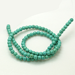 Chapelets de perles synthétiques turquoises, teinte, ronde, 4~5mm, trou: 0.8 mm; environ 95 pcs / brin, 16 pouce