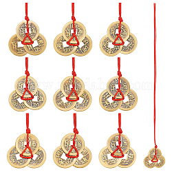SUPERFINDINGS 10 Styles Chinese Fortune Coins Feng Shui Coins Brass Lucky Coins Three Emperor Money Pendant with Red String for Good Luck and Healthy