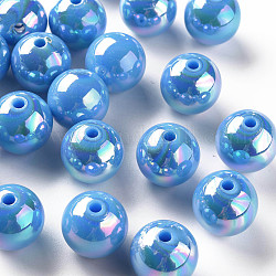 Opake Legierung Perlen, ab Farbe plattiert, Runde, Deep-Sky-blau, 16x15 mm, Bohrung: 2.8 mm, ca. 220 Stk. / 500 g