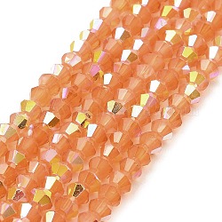 Baking Painted Glass Beads Strands, Imitation Opalite, Faceted, AB Color Plated, Bicone, Coral, 4.5x4mm, Hole: 0.8mm, about 88~89pcs/strand, 13.11''(33.3cm)