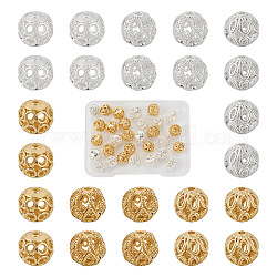 Pandahall 30pcs 6 cuentas de latón estilo, hueco, redondo, oro y plata, 7.5~8.5x7.5mm, agujero: 1.2~1.6 mm, 5 piezas / style