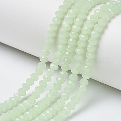 Chapelets de perles en verre, jade d'imitation, facette, rondelle, vert pale, 2x1.5mm, Trou: 0.4mm, Environ 195 pcs/chapelet, 11 pouce (27.5 cm)
