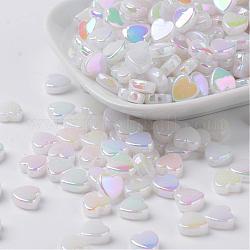Perles en acrylique transparente, cœur, blanc, 8x8x3mm, Trou: 1.5mm, environ 2800 pcs/500 g