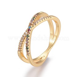 Anillos de latón micro pave circonio cúbico, anillo entrecruzado, anillos dobles, x anillos, infinito, dorado, tamaño de 9, 18.5x18.9mm
