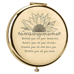 Creatcabin Specchio di personalizzazione in acciaio inossidabile 1pc, tondo piatto con fiore e parola, con 1 sacchetto di velluto rettangolare, oro, specchio: 7x6.5 cm