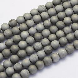 Galvanisieren natürliche druzy Achat Perlen Stränge, gefärbt, Runde, matt, Platin beschichtet, 10 mm, Bohrung: 1 mm, ca. 38 Stk. / Strang, 15.7 Zoll (40 cm)