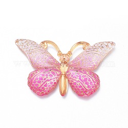 Pendenti in plastica di colore sfumato, farfalla, rosa caldo, 38x22.5x5.5mm, Foro: 1.2 mm