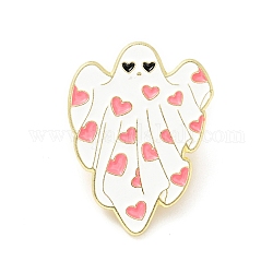 Ghost with Heart Enamel Pin, Halloween Alloy Badge for Backpack Clothes, Light Gold, Pink, 30x23x1.5mm