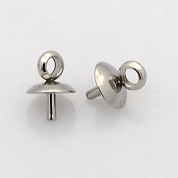 201 tasse en acier inoxydable perle peg bails pin pendentifs, pour la moitié de perles percées, couleur inoxydable, 6x5mm, Trou: 2.5mm, pin: 1.1 mm