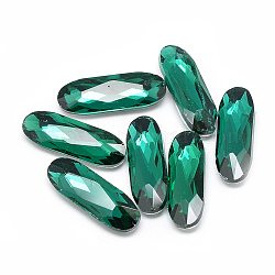 Similistein Cabochons Glas Strass, zurück vernickelt, facettiert, Oval, Meergrün, 15x5x3.5 mm