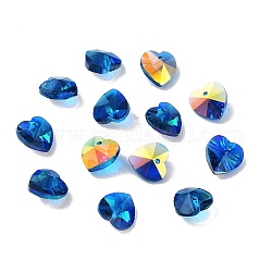Charms in vetro galvanizzato, ab colore placcato, cuore sfaccettato, blu, 10x10x5~5.5mm, Foro: 1~1.2 mm