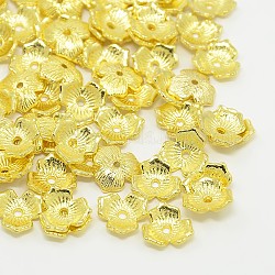 チベット風合金ビーズキャップ  鉛フリー＆カドミウムフリー  ゴールドカラー  11x2.5mm  穴：1.5mm