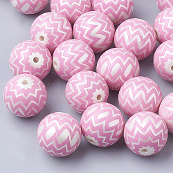 Printed Imitation Pearl Acrylic Beads, Round, Pink, 20mm, Hole: 2.5mm