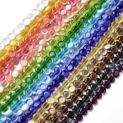 Chapelets de perles d'œil de chat, plat rond, couleur mixte, 10x3.5mm, Trou: 0.9mm, Environ 38~39 pcs/chapelet, 14.57~14.76 pouce (37~37.5 cm)