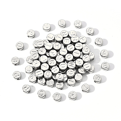 Ccb perline di plastica, tondo piatto con lettere miste casuali, platino, 7x4mm, Foro: 1.4 mm, circa 100pcs/scatola