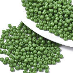 Perles de verre de couleurs opaques, ronde, verte, 4x3mm, Trou: 1mm, environ 4500 pcs / sachet 