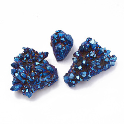 Plaquer des décorations naturelles en cristal de quartz druzy, forme aléatoire, bleu plaqué, 70~116x40~100x30~58mm