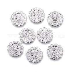 304 Stainless Steel Cabochons, Filling Material for Epoxy Resin Craft Art, Laser Cut, Flower with Smile Face, Stainless Steel Color, 8x1mm