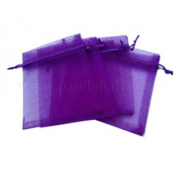 Bijoux en organza rectangle emballant des poches extractibles, indigo, 12x10 cm