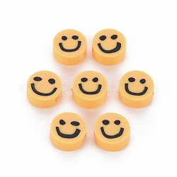 Бусины из полимерной глины , плоские круглые с улыбающееся лицо, оранжевые, 8~9x4 мм, отверстие : 1.5 мм