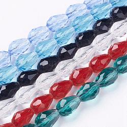 Glass Beads Strands, Faceted, Drop, Mixed Color, 11x8mm, Hole: 1mm, about 57~59pcs/strand, 26.38~26.77 inch