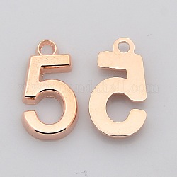 Plating Zinc Alloy Number Charms, Lead Free & Cadmium Free & Nickel Free, Rose Gold Metal Color, Num.5, 18x6~10x2mm, Hole: 2mm