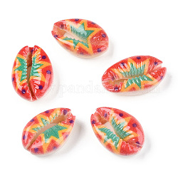 Perles de cauris imprimées de fleurs, pas de trous / non percés, tomate, 18.5~22x13~14.5x6~7.5mm