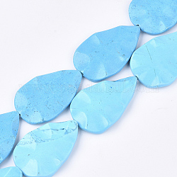 Natural Howlite Beads Strands, Dyed & Heated, Teardrop, Deep Sky Blue, 57~59x35~37x8~9mm, Hole: 2mm, about 7pcs/strand, 15.7 inch