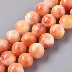 Fili di perline giada bianco naturale, tinto, tondo, arancione, 6mm, Foro: 1 mm, circa 68pcs/filo, 16 pollice