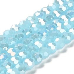 Supporti per perle di vetro imitazione giada, ab colori, sfaccettato, tondo, cielo azzurro, 8x7~7.5mm, Foro: 1.5 mm, circa 66pcs/filo, 18.82~19.06 pollice (47.8~48.4 cm)