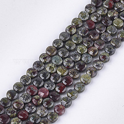 Chapelets de perles de sang de dragon naturel, facette, plat rond, 4~4.5x2.5~3mm, Trou: 0.8mm, Environ 88~89 pcs/chapelet, 14.9 pouce ~ 15.1 pouces