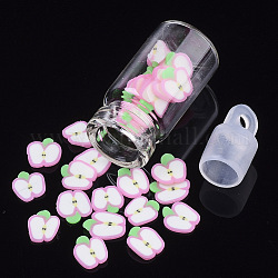 Accesorios de decoración arte de uñas del clavo de la arcilla del polímero hecho a mano, Con botella de vidrio y tapón de plástico ccb., manzana, rosa perla, 4~8x4~5x0.5~1mm