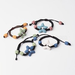 Bracelets de perles tressées en pierre de lave naturelle étoile, avec cordon ciré, couleur mixte, 52mm