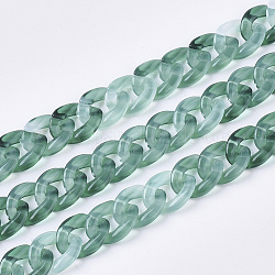 Catene per cordoli fatte a mano in acrilico, stile gemstone imitato, verde mare chiaro, 14x10x3mm, circa 39.37 pollice (1 m)/filo