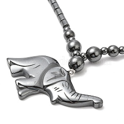 Halskette mit Elefantenanhänger aus synthetischem, nicht magnetischem Hämatit mit Perlenketten, 20.94 Zoll (53.2 cm)