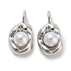 Aleación con colgantes de perlas de imitación de plástico ABS., sin plomo y el cadmio, encanto ovalado, Platino, 16x8x7.5mm, agujero: 2.5 mm