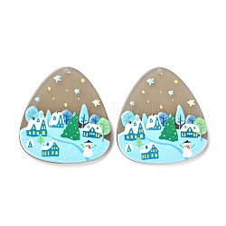 Ciondoli in resina stampata a tema natalizio 3d, accessori per orecchini fai da te, lacrima con motivo, cielo azzurro, modello di pupazzo di neve, 34.5x32x2.5mm, Foro: 1.6 mm