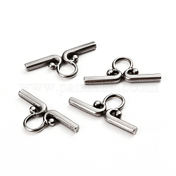 304 Stainless Steel Toggle Clasps Parts, Bar, Stainless Steel Color, 22x10x2mm, Hole: 5x4mm