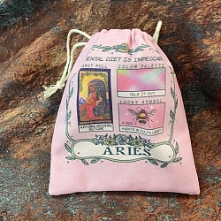 Sac de rangement pour cartes de tarot, tarot en toile sacs à cordon, rectangle avec motif de constellation, Aries, 18x13 cm