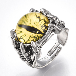 Anillos de dedo de aleación de vidrio ajustable, anillos de banda ancha, ojo de dragón, amarillo, tamaño de 10, 20mm