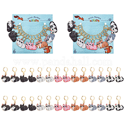 14Pcs 7 Style Cat Alloy Enamel Pendant Locking Stitch Markers, 304 Stainless Steel Stitch Markers, Mixed Color, 3.8cm, 2pcs/style
