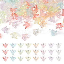 Pandahall 160Pcs 8 Colors Transparent Acrylic Bead Caps, Lily Flower, Mixed Color, 16x12mm, Hole: 1.2mm, 20pcs/color